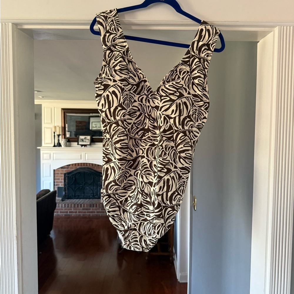 Lands' End Brown and White Printed One-Piece Swimsuit